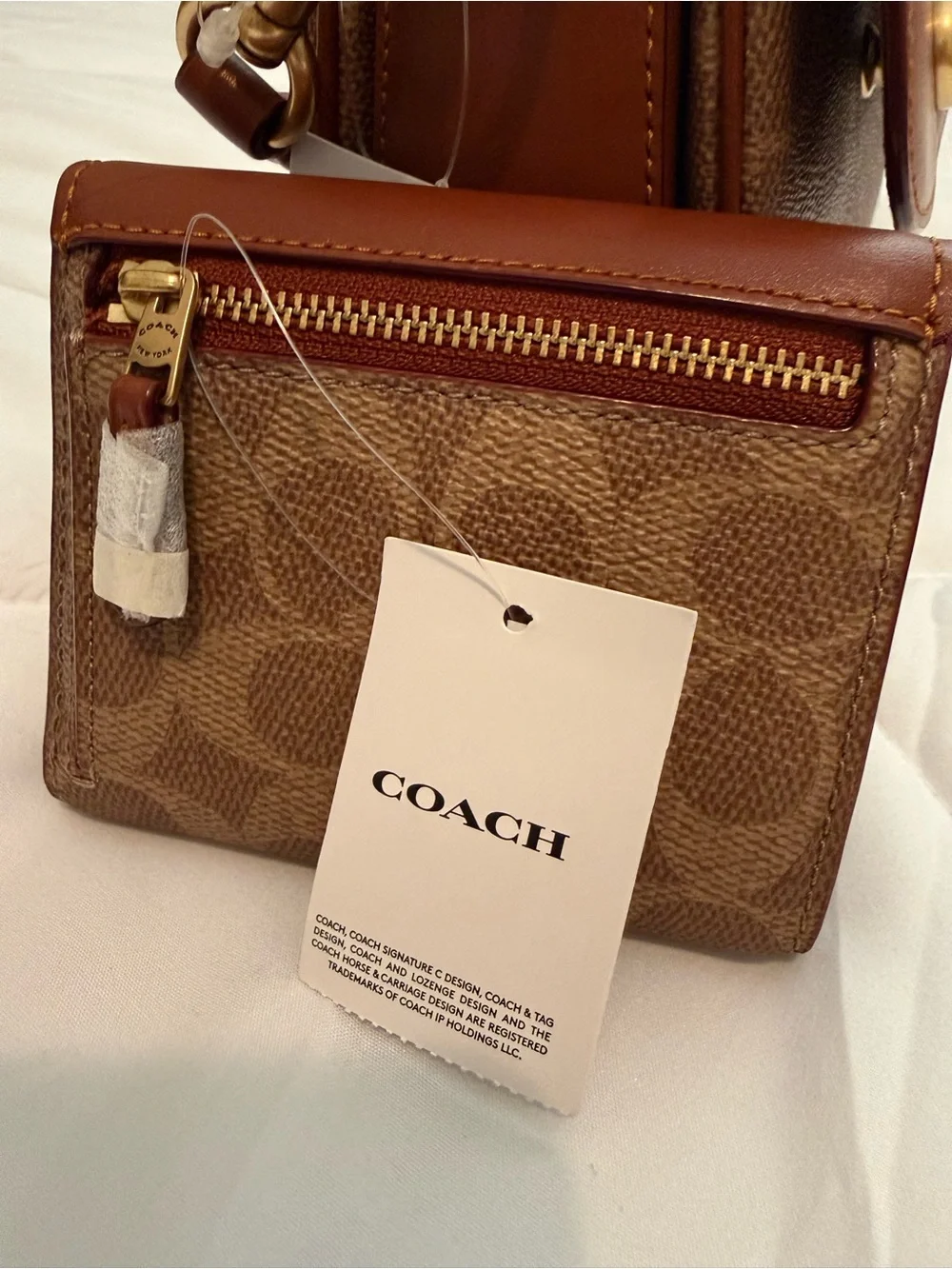Coach Brown Leather & Signature Canvas Turnlock Shoulder Bag with Wallet